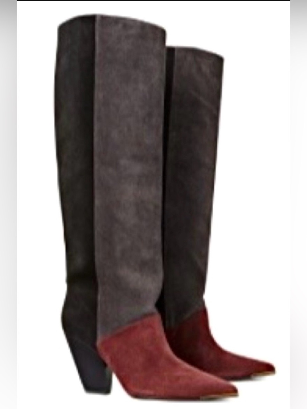 Rare Tory Burch Lila Knee High Boots Colorblock Suede Leather Sz 8